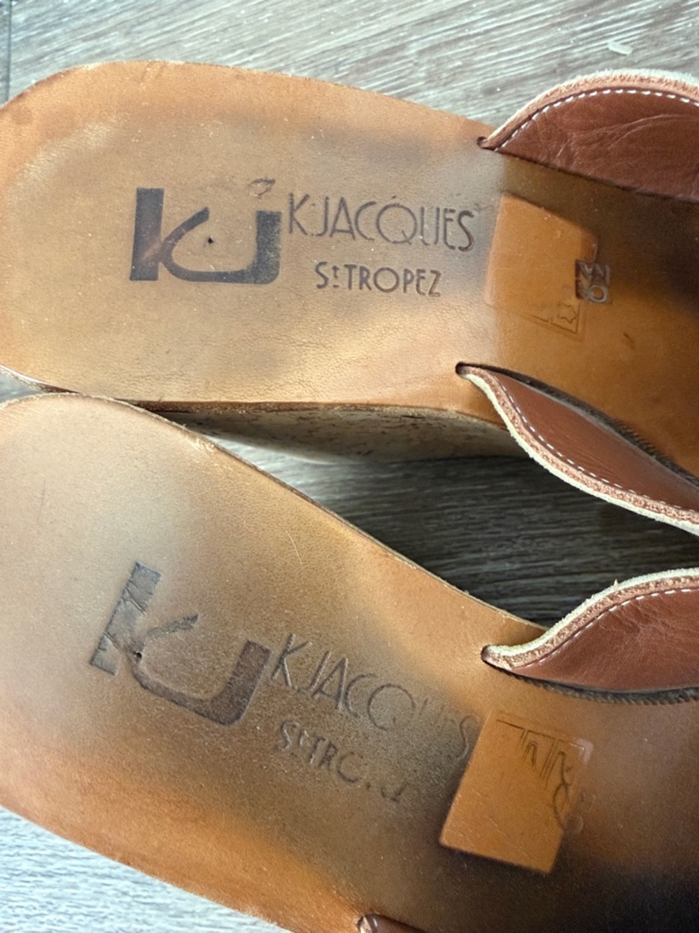 K jacques st tropez gold wedge platform slides cork heel size 39 / 8.5 - Picture 6 of 10